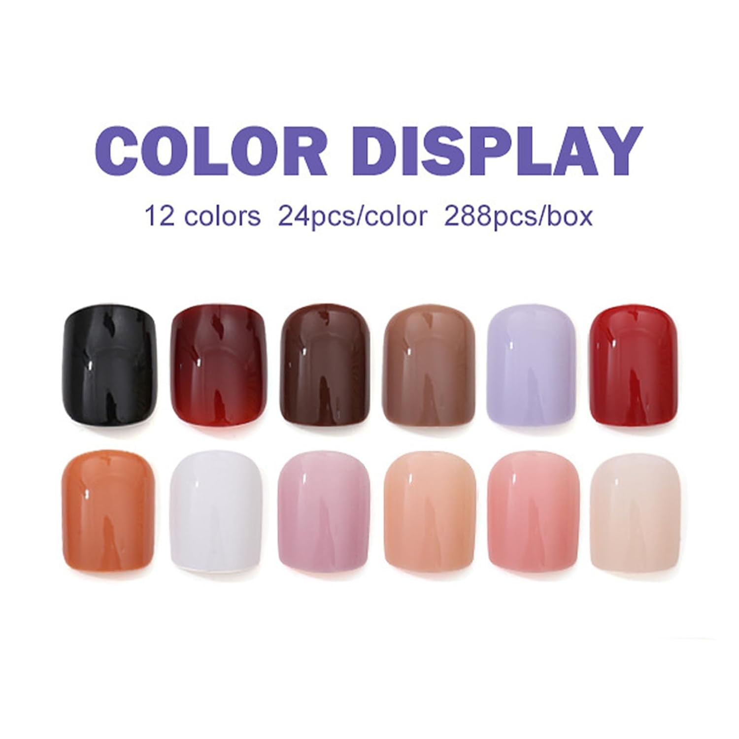 12 Packs 288PCS Short Round Press on Nails Multi-Color Assorted Neutral Reusable