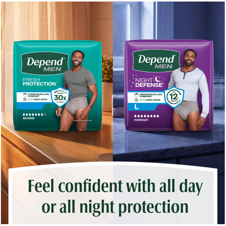 Depend Fresh Protection Incontinence Underwear for Men, Adult, L, 72 Count