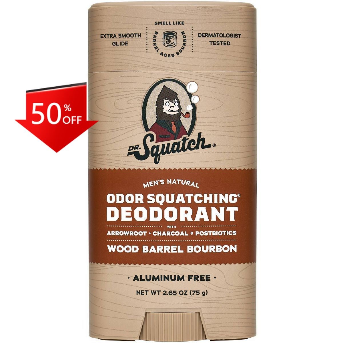 DR. SQUATCH Men’s Natural Solid Deodorant Wood Barrel Bourbon 2.65oz
