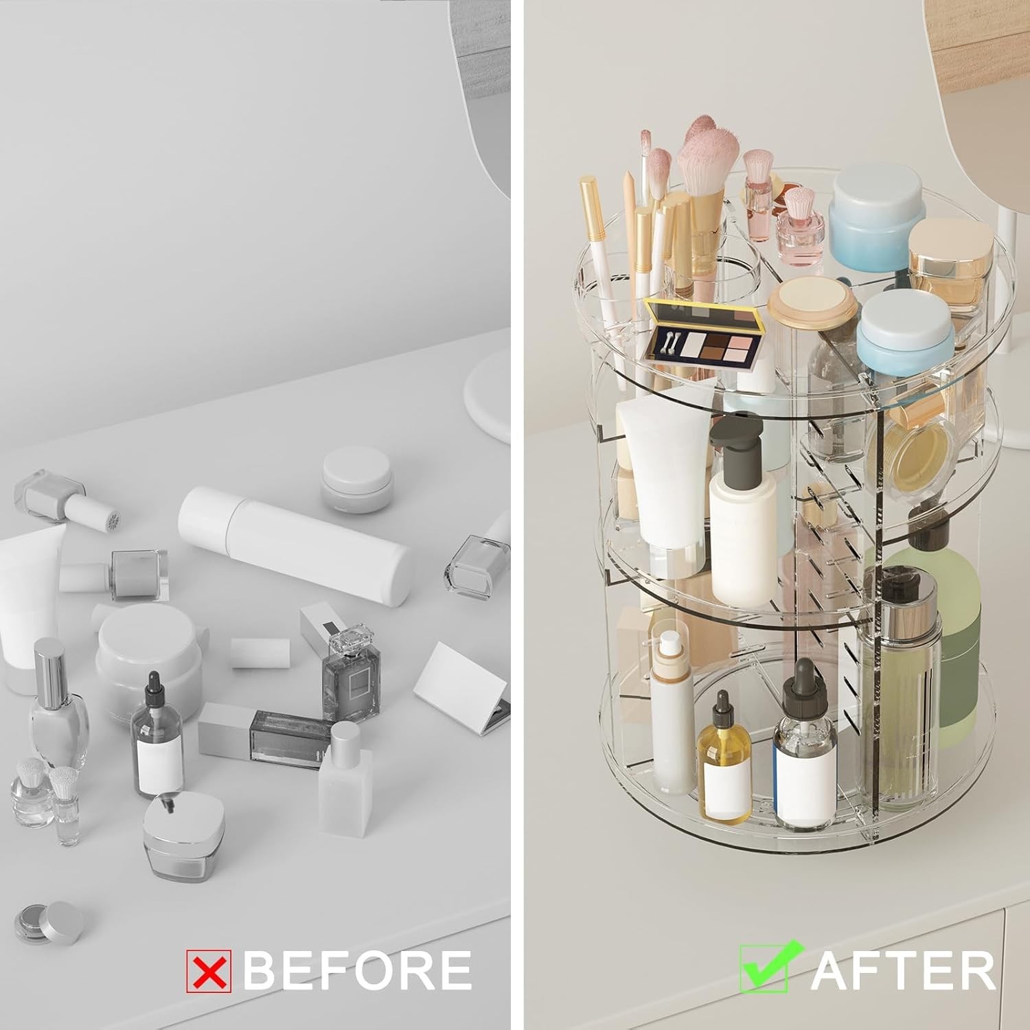 Rotating Makeup Organizer Clear DIY Spinning Skincare Storage Adjustable Layers