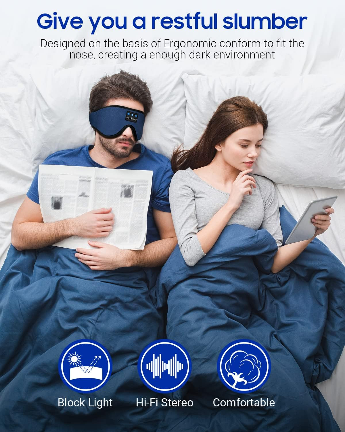 Sleeping Headphones Eye Mask, Sleep Mask with Bluetooth Headphones 3D Eye Mask W