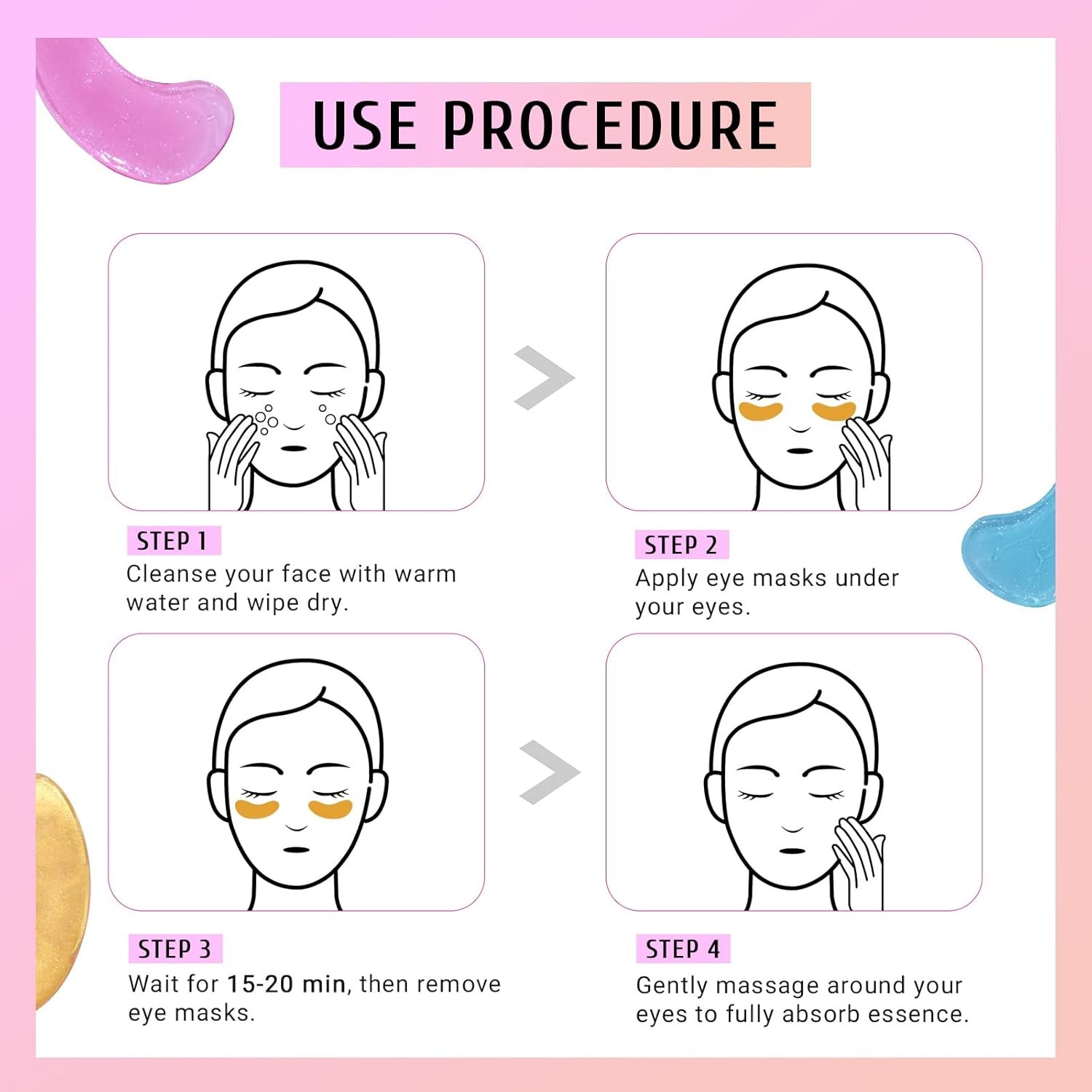 PEAUAMIE Under Eye Patches Gold and Hyaluronic Acid for puffy eyes,Rose Eye Mask