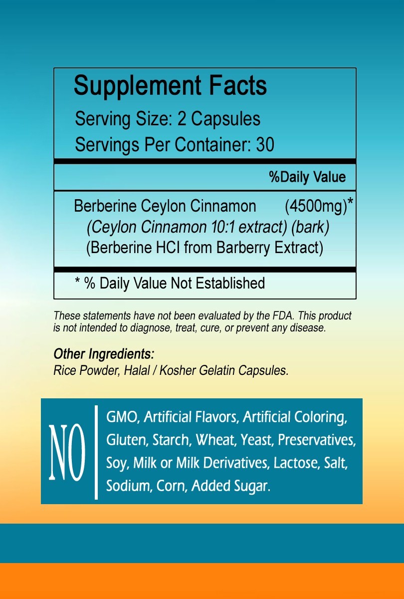 Berberine with Ceylon Cinnamon 2000mg Capsules serving- USA Deal=