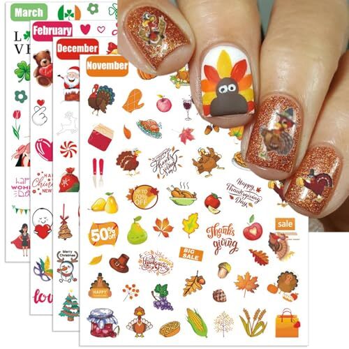 12 Months All Holiday Nail Stickers, 24 Sheets 12 Months Seasonal, 24 Sheets