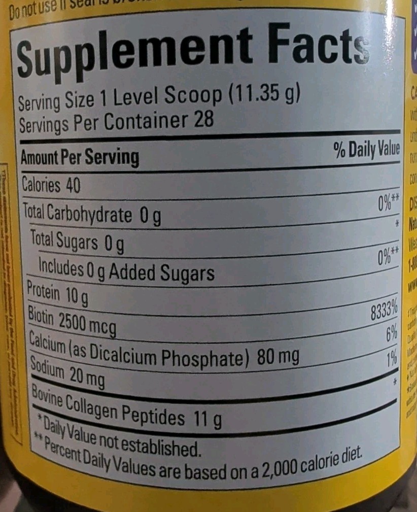 Nature Made Collagen Peptides Powder Biotin Sugar Free 11.2 oz Exp 3/2027