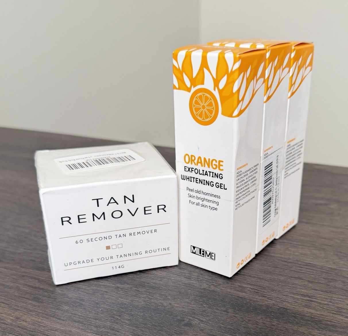 4 Pc Skincare Bundle Tan Remover + Orange Exfoliating Whitening Gel Brightening