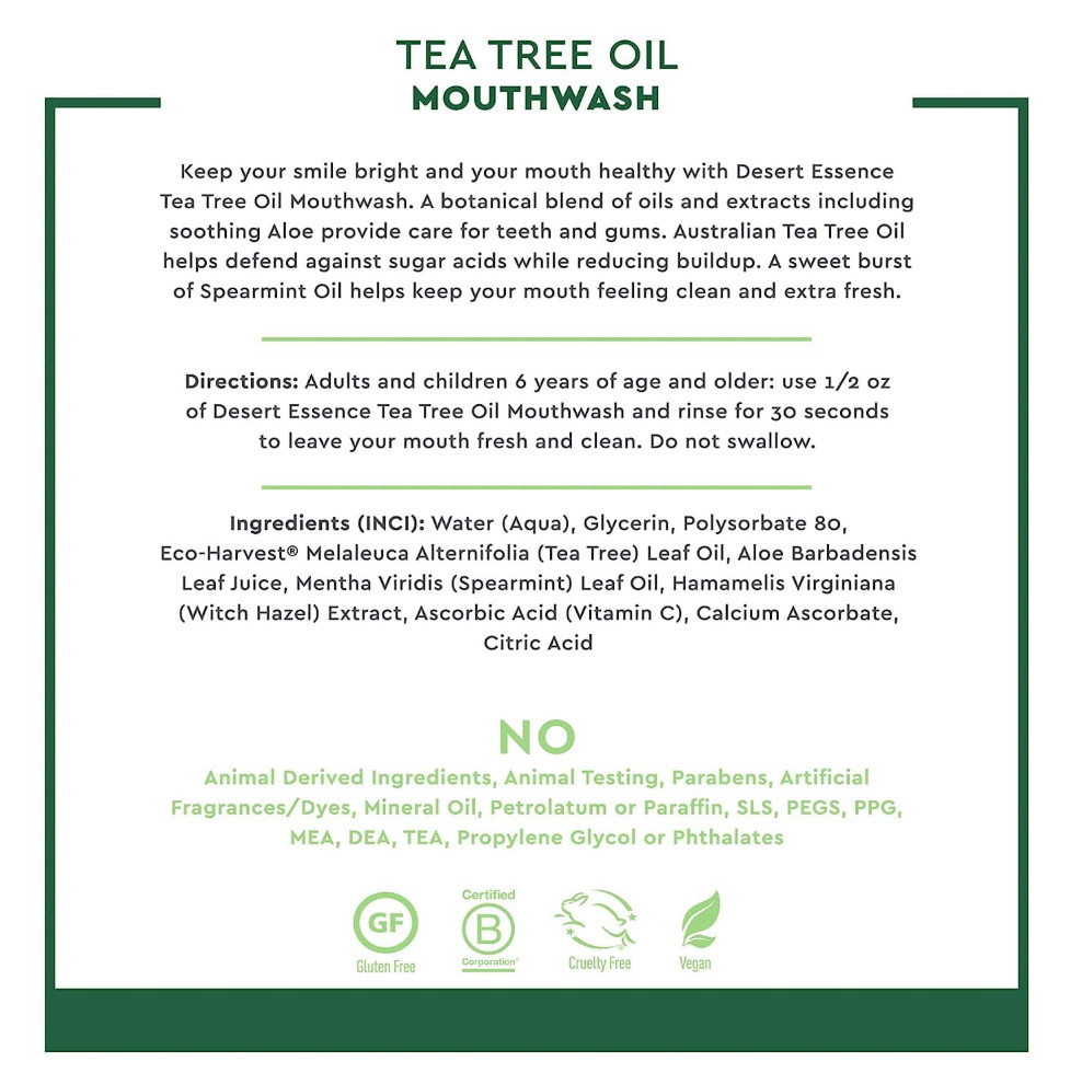 Desert Essence Tea Tree Oil Mouthwash Spearmint