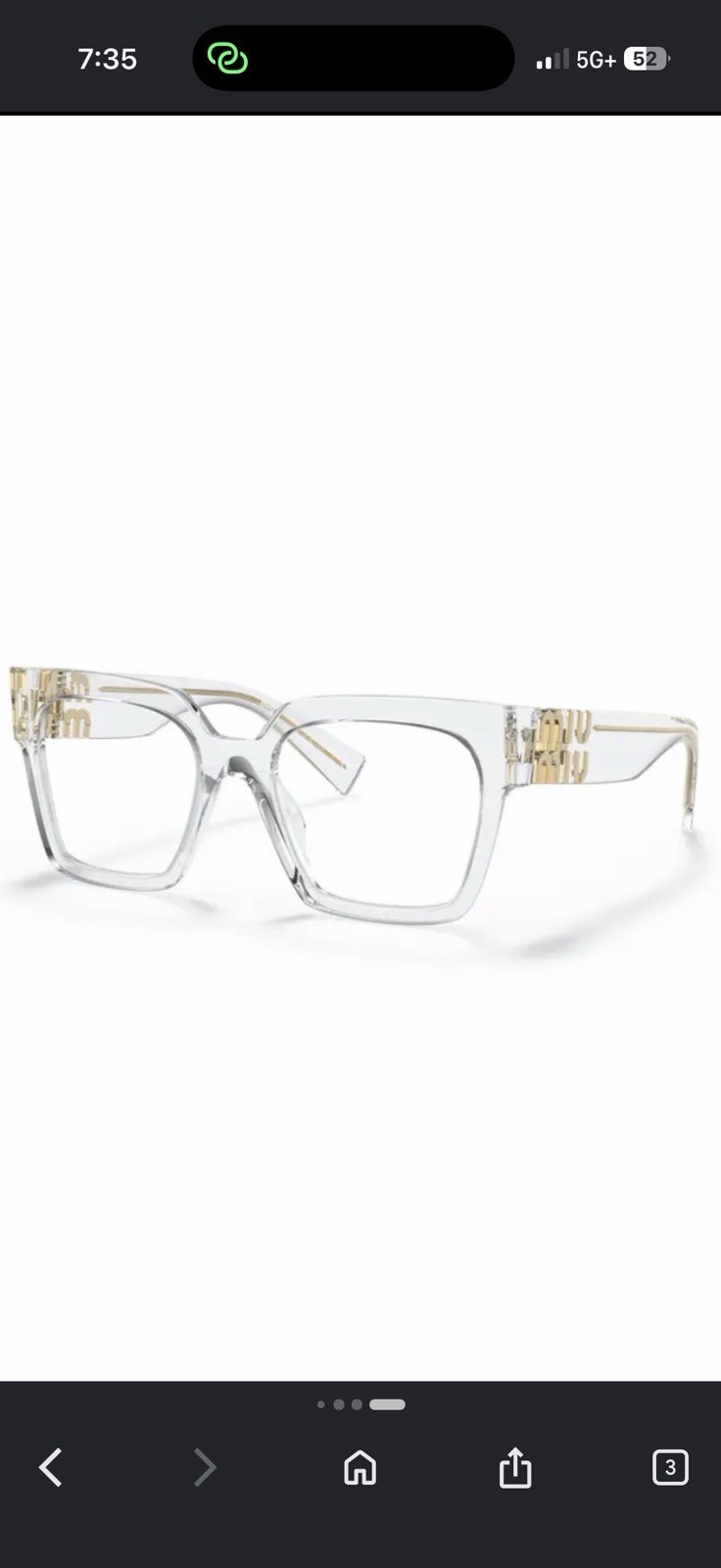 Miu Miu UV LUXURYBrand Sand Transparent Square Full Rim Eyeglasses