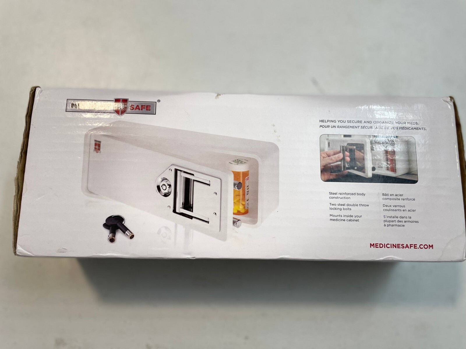 Medicine Safe-Barrel Key Lockbox, White