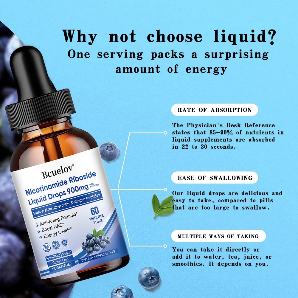 Nicotinamide Riboside Liquid Drops NAD Resveratrol For Anti-Aging Skin Brain