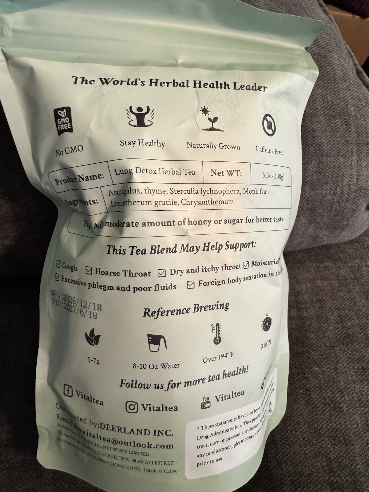 Lung Detox Herbal Tea 3.5 oz Respiratory Support Tea for Lung Cleanse