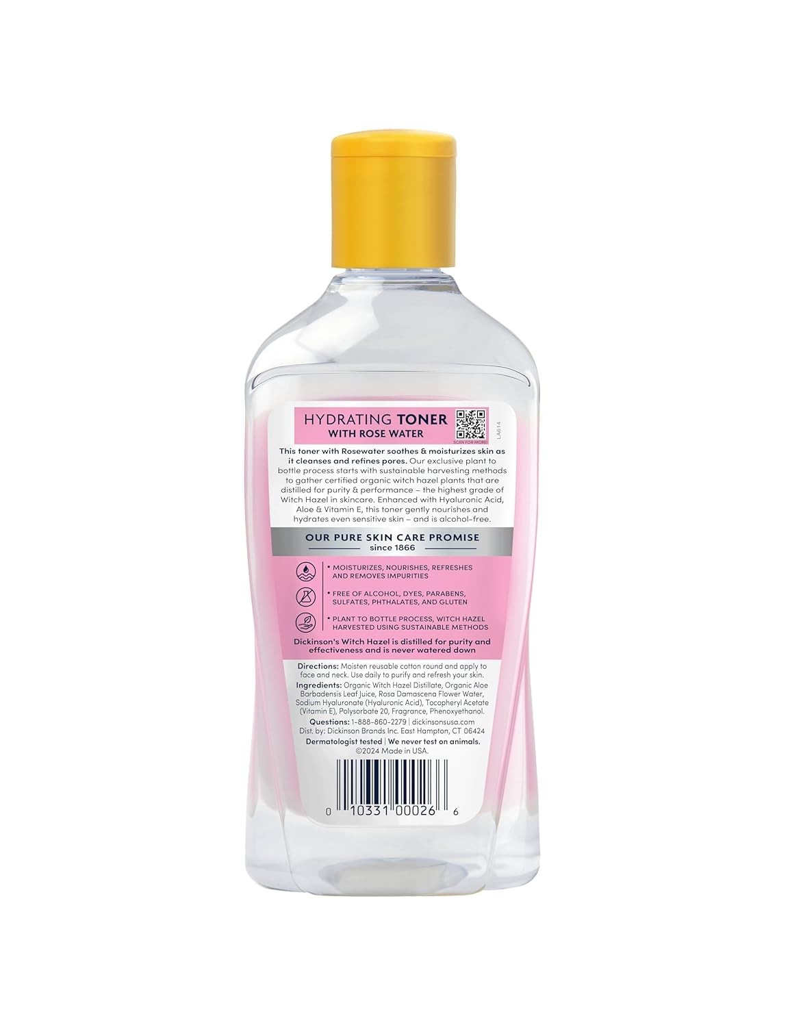 Dickinson’s Enhanced Witch Hazel Hydrating Toner with Rosewater, Alcohol Free