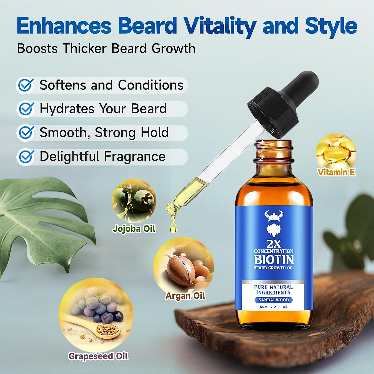 Beard Growth Oil – 2X Concentration Biotin Beard Oil for Men (2 Oz) – Natural Me