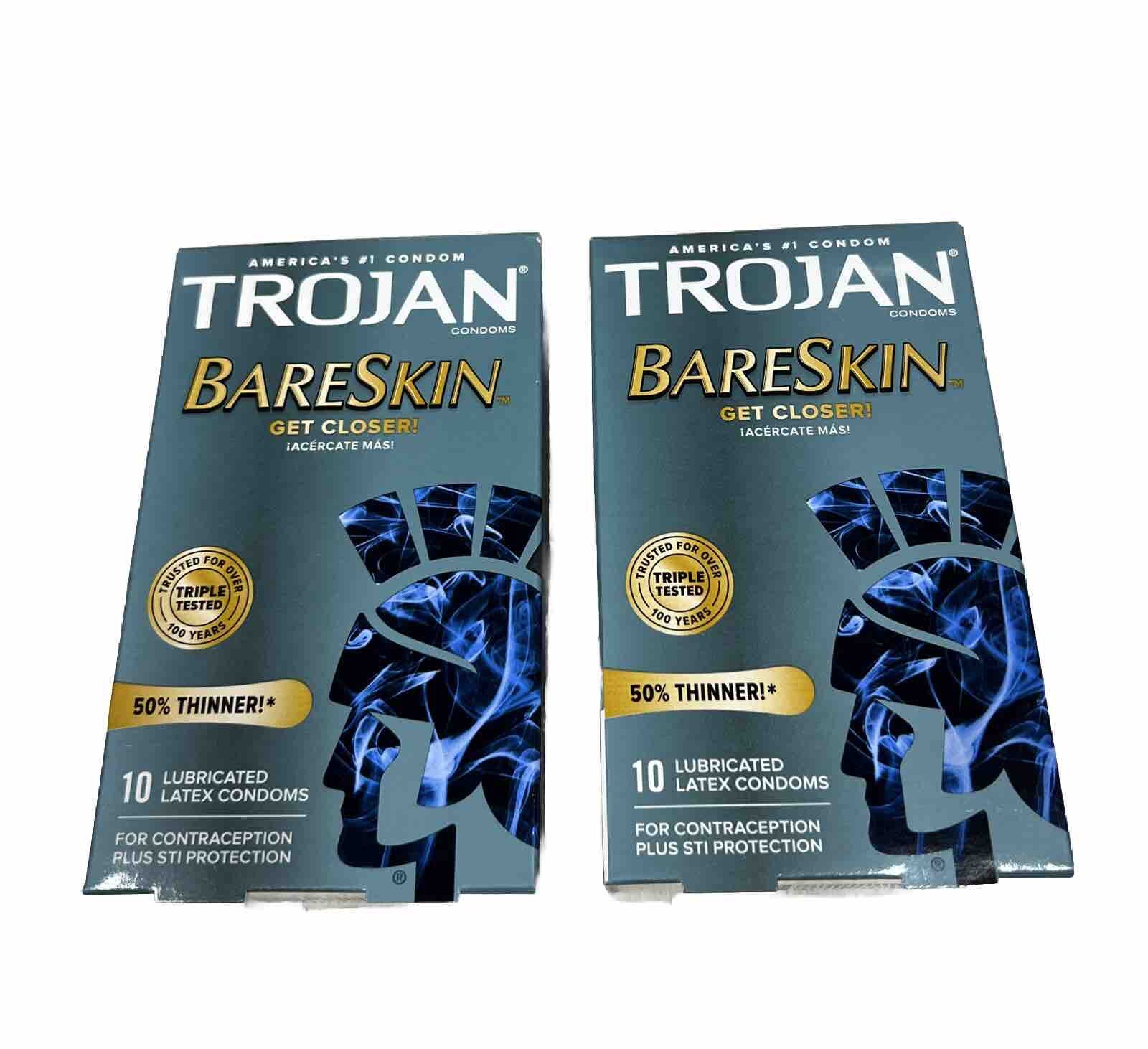 2-PACK Trojan Bareskin Lubricated Latex Condoms 10 Count Each (20 Condoms)