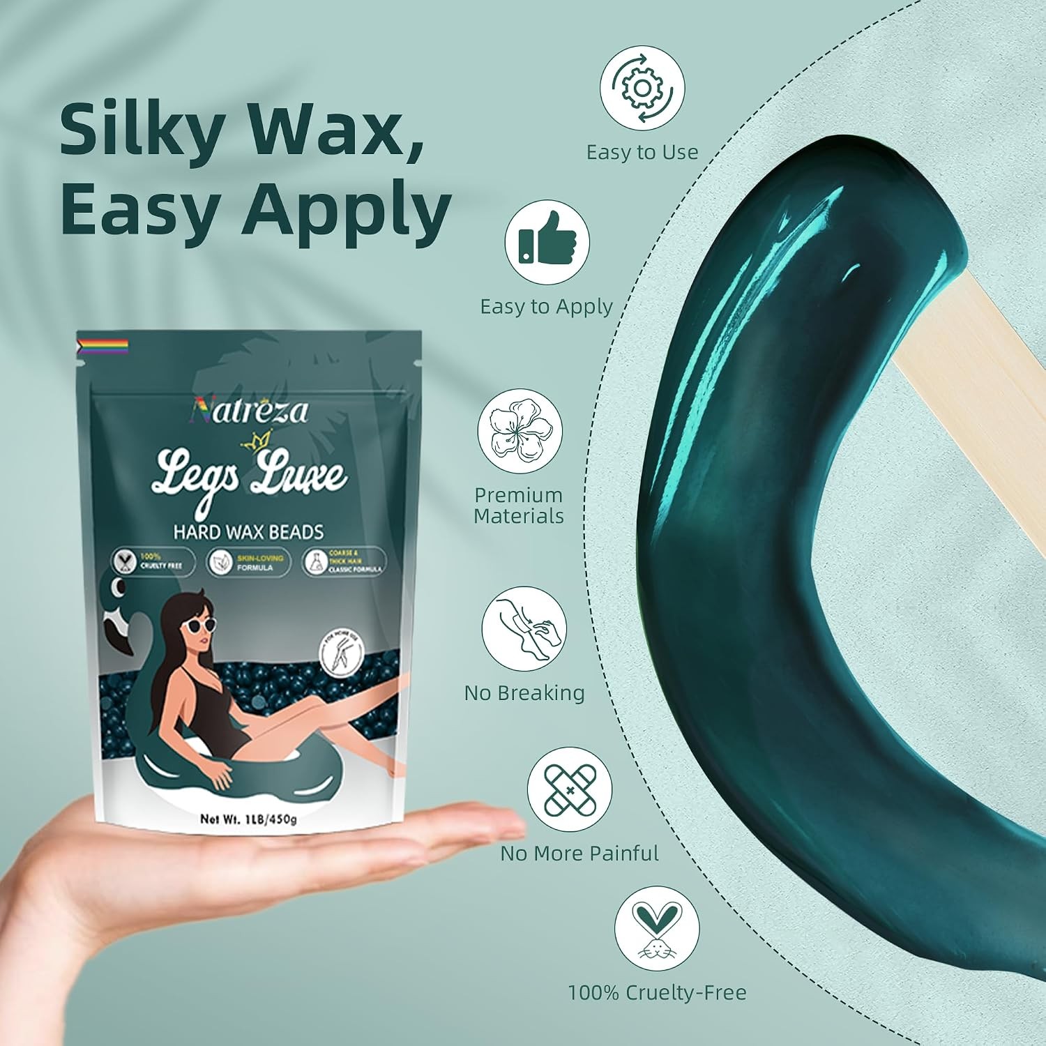 Dark Green Hard Wax Beads for Hair Removal 1 lb