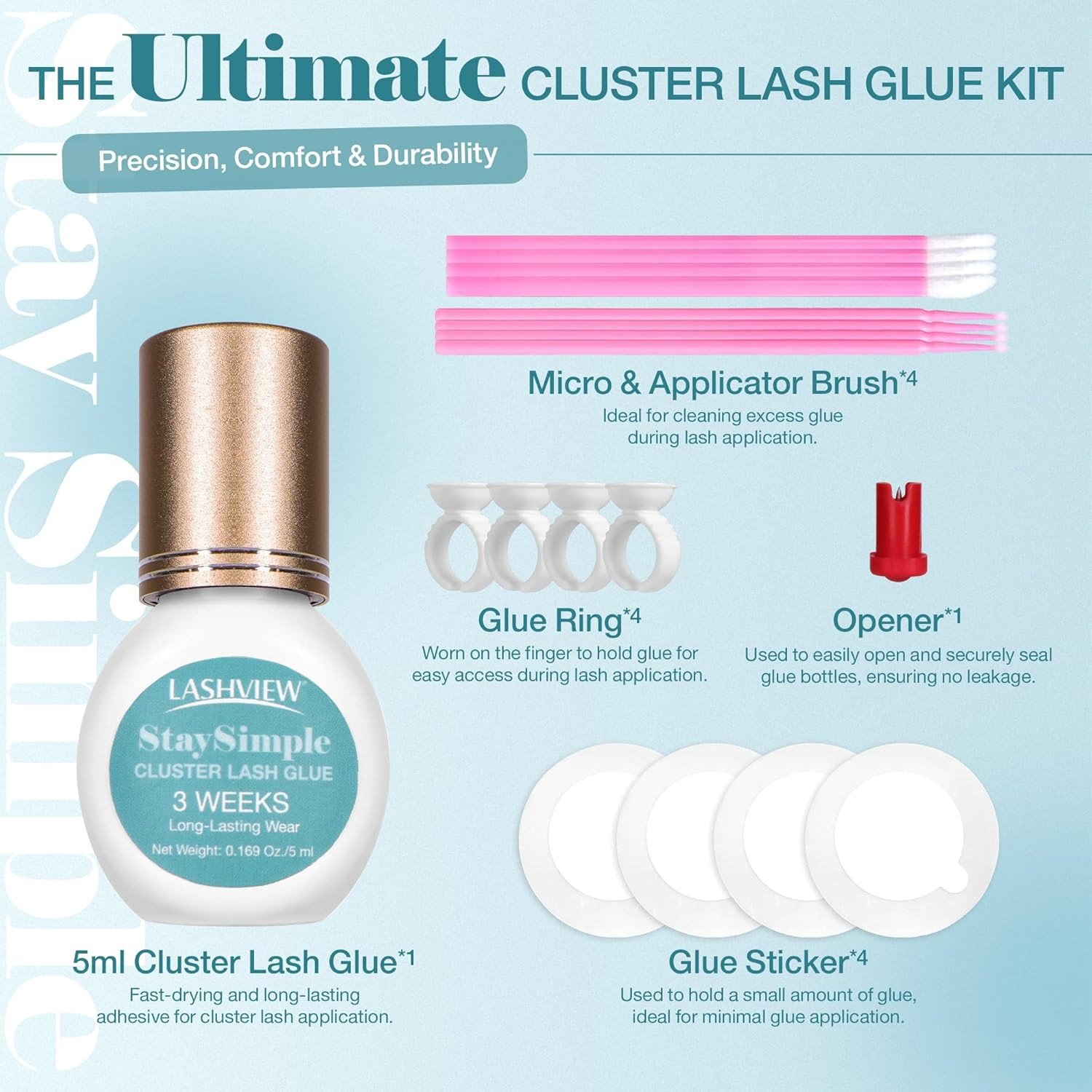 LASHVIEW Waterproof Lash Cluster Glue Kit, 3-4 Weeks Strong Hold Lash Glue for E