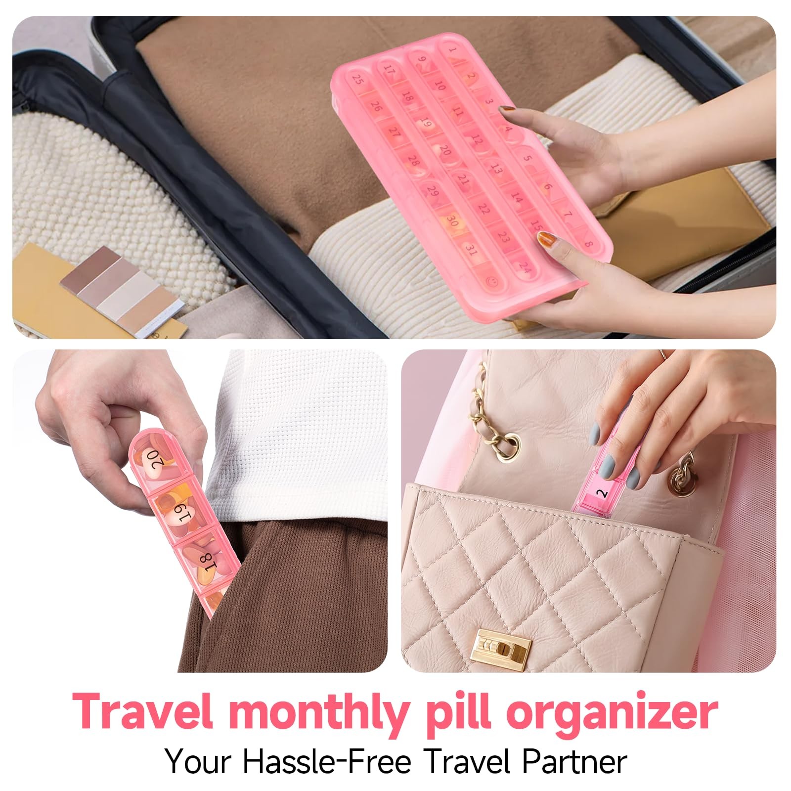 Monthly Pill Organizer 30 Day 1 Time Daily Pill Box 31Day Medication Case Travel