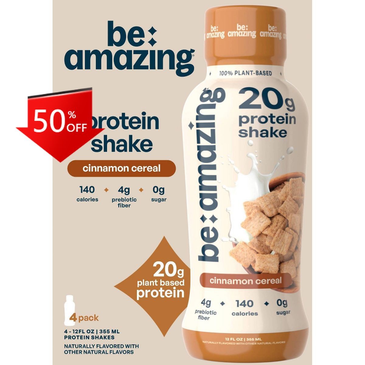 Be Amazing Cinnamon Cereal Vegan Ready To Drink Protein Shake – 4pk/12floz