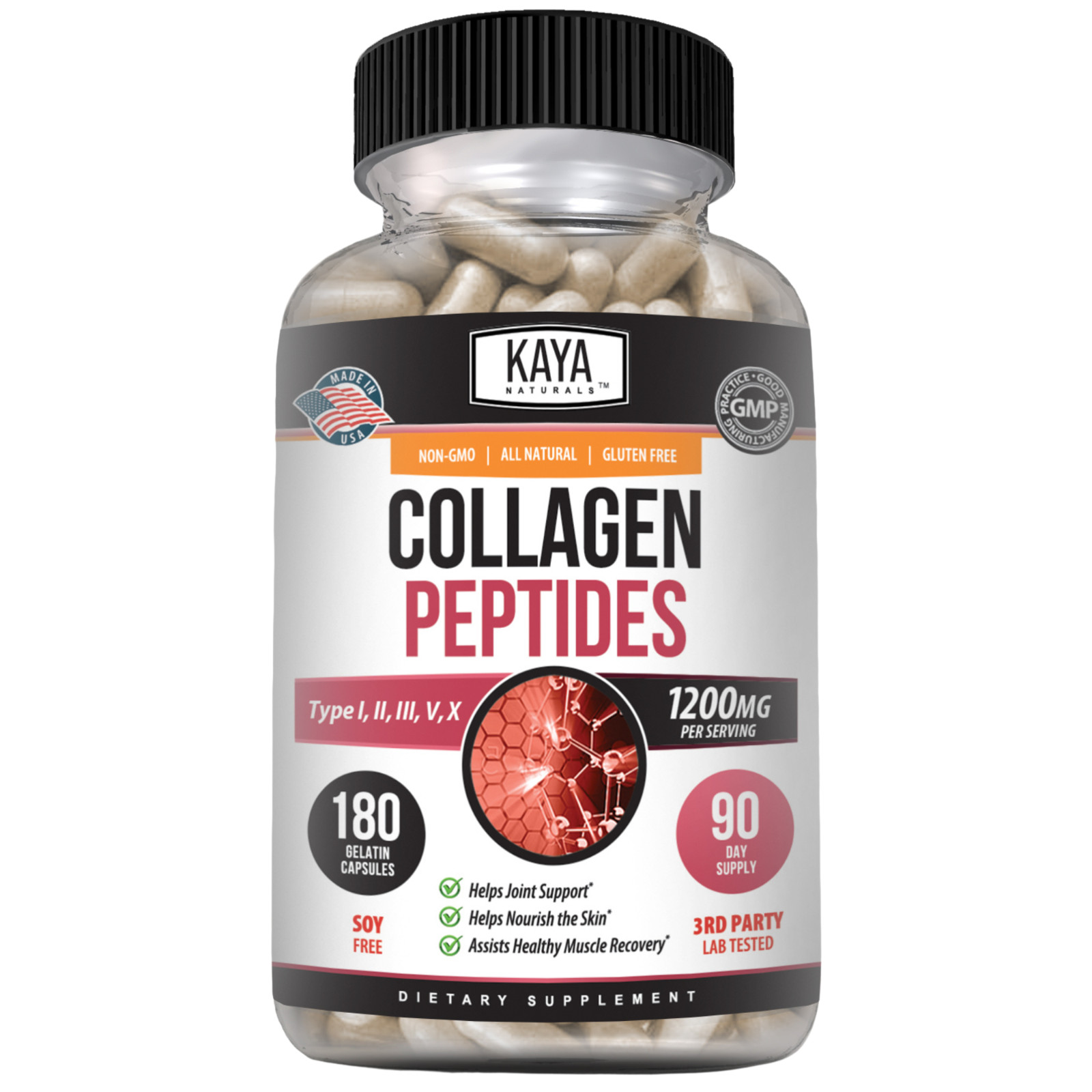 COLLAGEN PEPTIDES Types I, II, III, V, X 180ct Pills Anti-Aging Skin Capsules