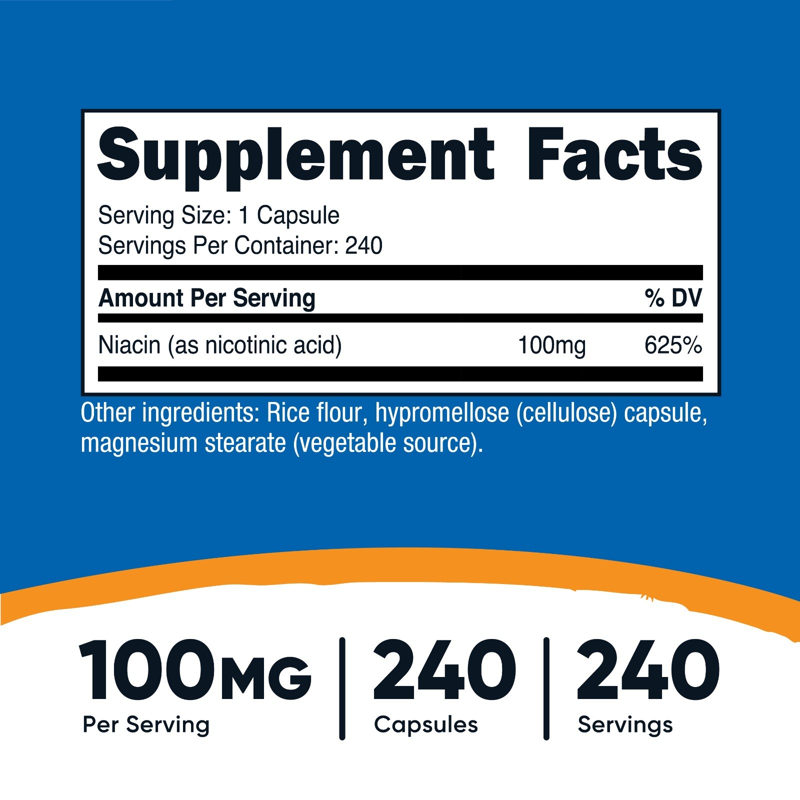 Nutricost Niacin (Vitamin B3) 100mg, 240 Capsules – with Flushing