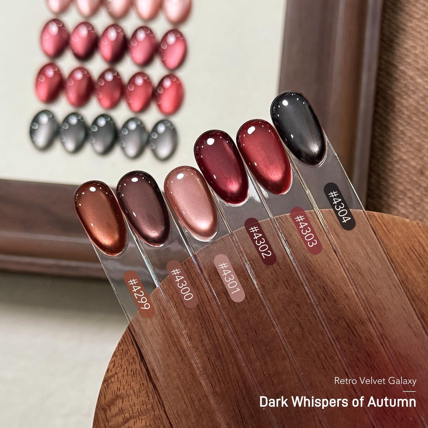 Red Cat Eye Gel Nail Polish Set with Magnet, 6 Colors Dark Red Burgundy Brown Gl