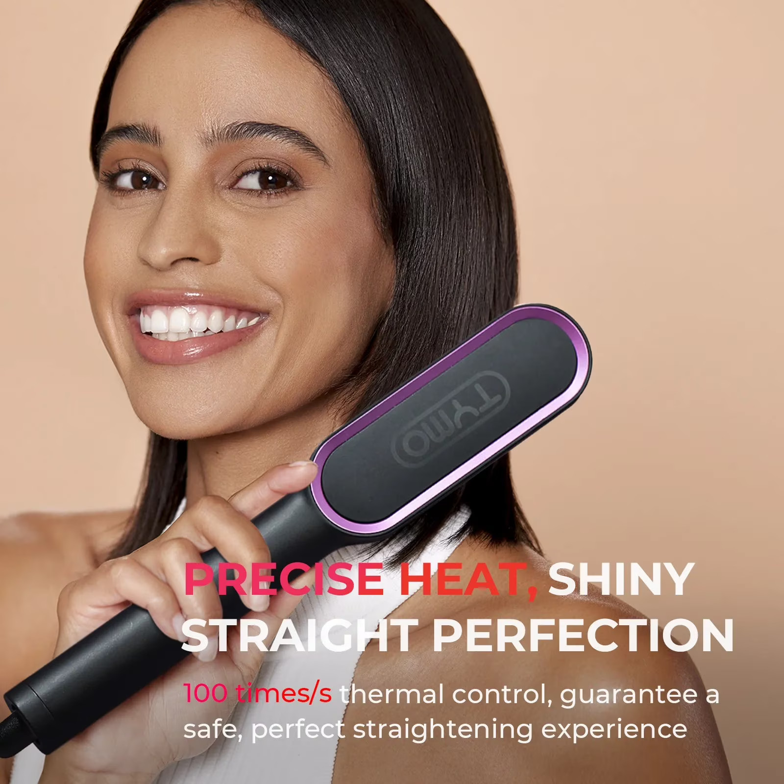 TYMO RING Hair Straightener Brush, Anti-Scald Ceramic Heated Straightening Flat