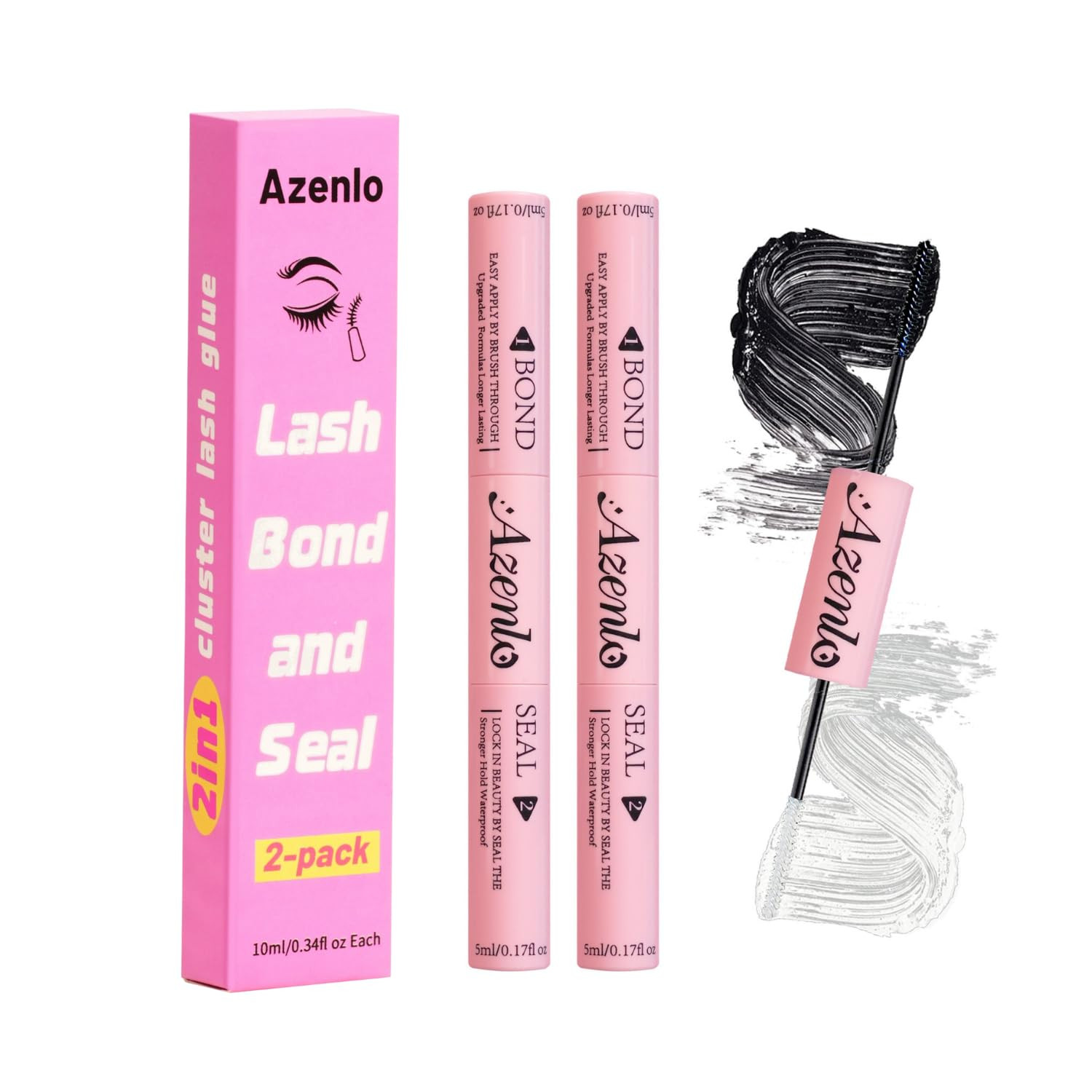 Azenlo 2-Pack Cluster Lash Bond and Seal Glue – Dual-Ended Waterproof Latex-Free
