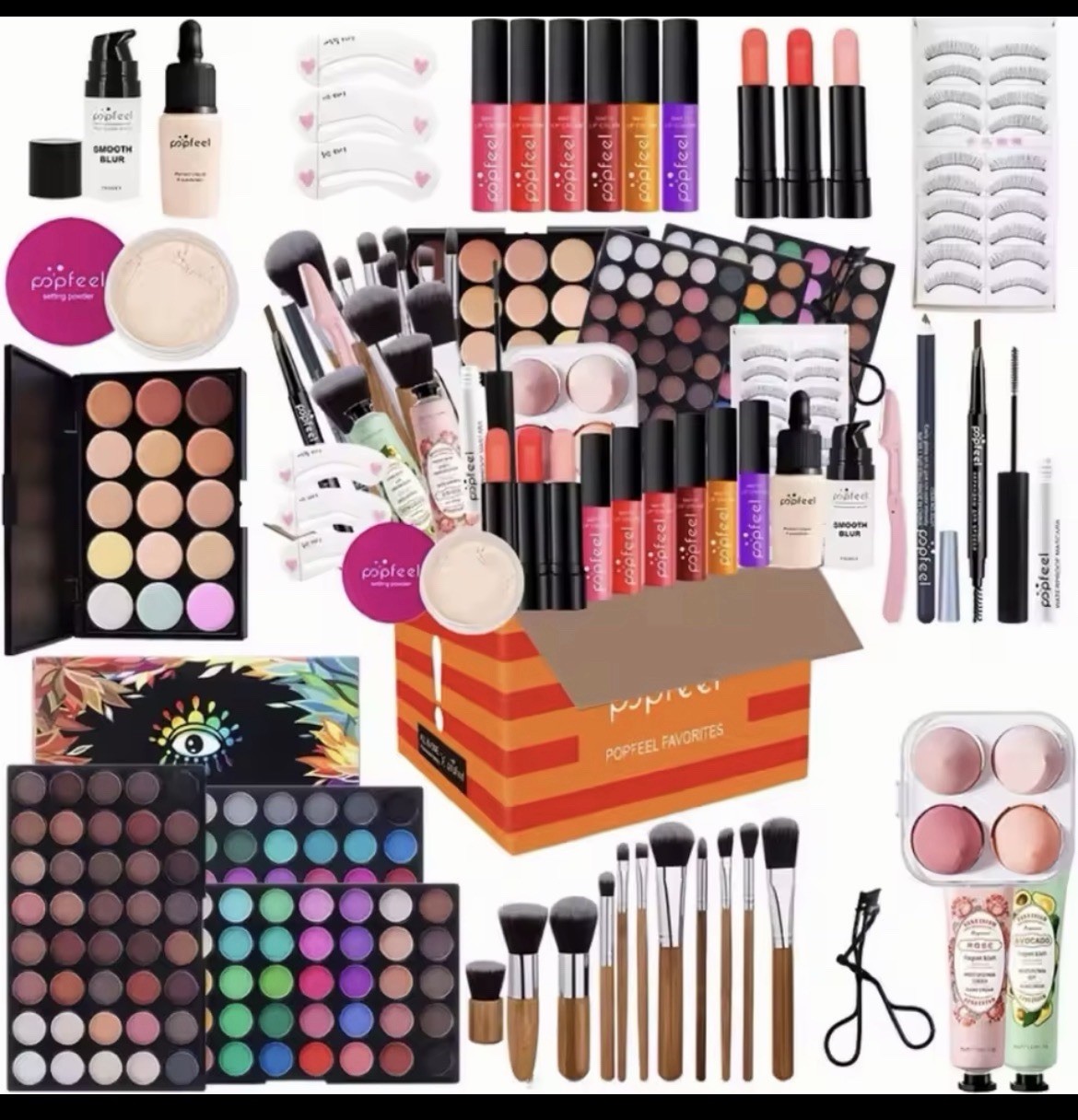 POPFEEL Makeup Set Kit: Eyeshadow, Brushes, Eyeliner, Lashes & Lip Gloss