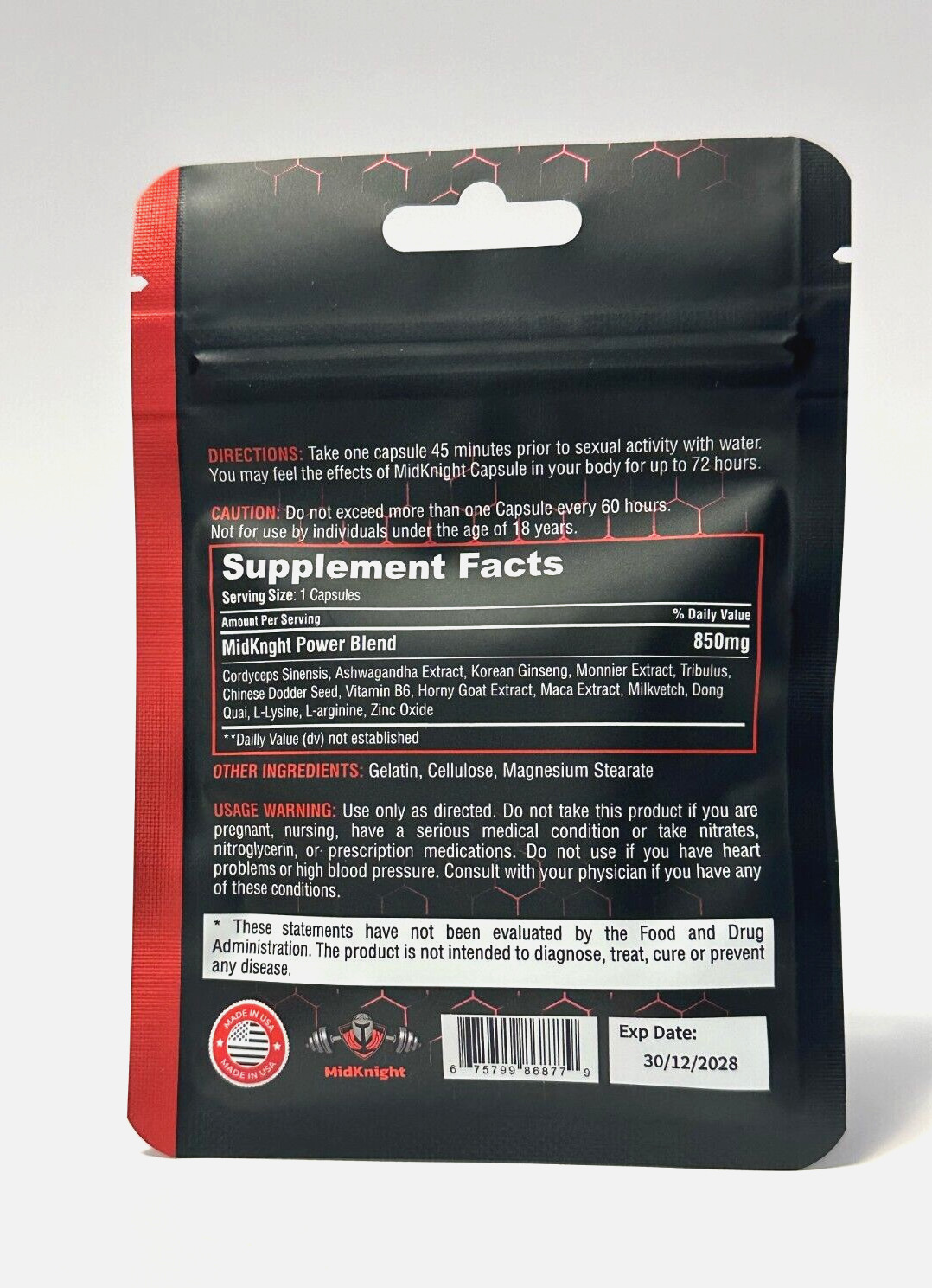 MidKnight 850mg Fast Acting Male Performance 2-Packs 20 Pills