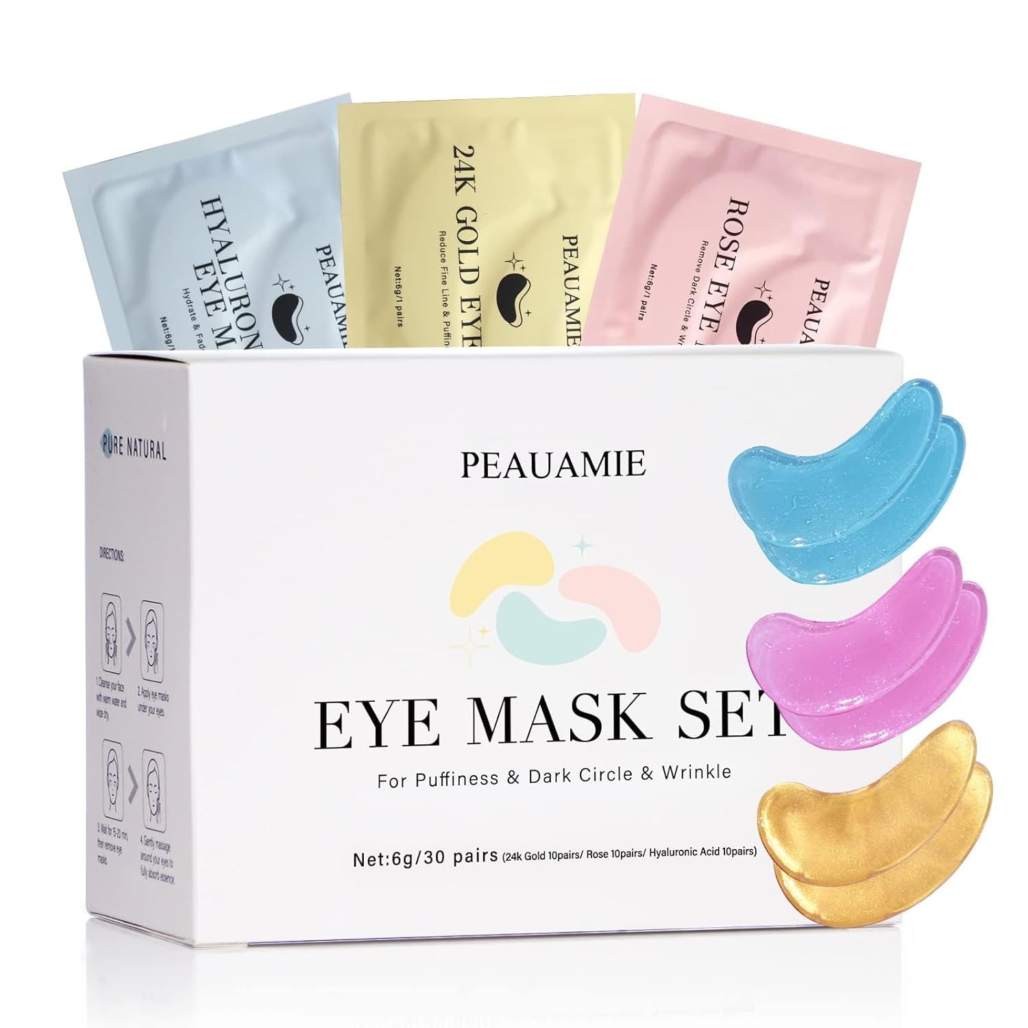PEAUAMIE Under Eye Patches Gold and Hyaluronic Acid for puffy eyes,Rose Eye Mask