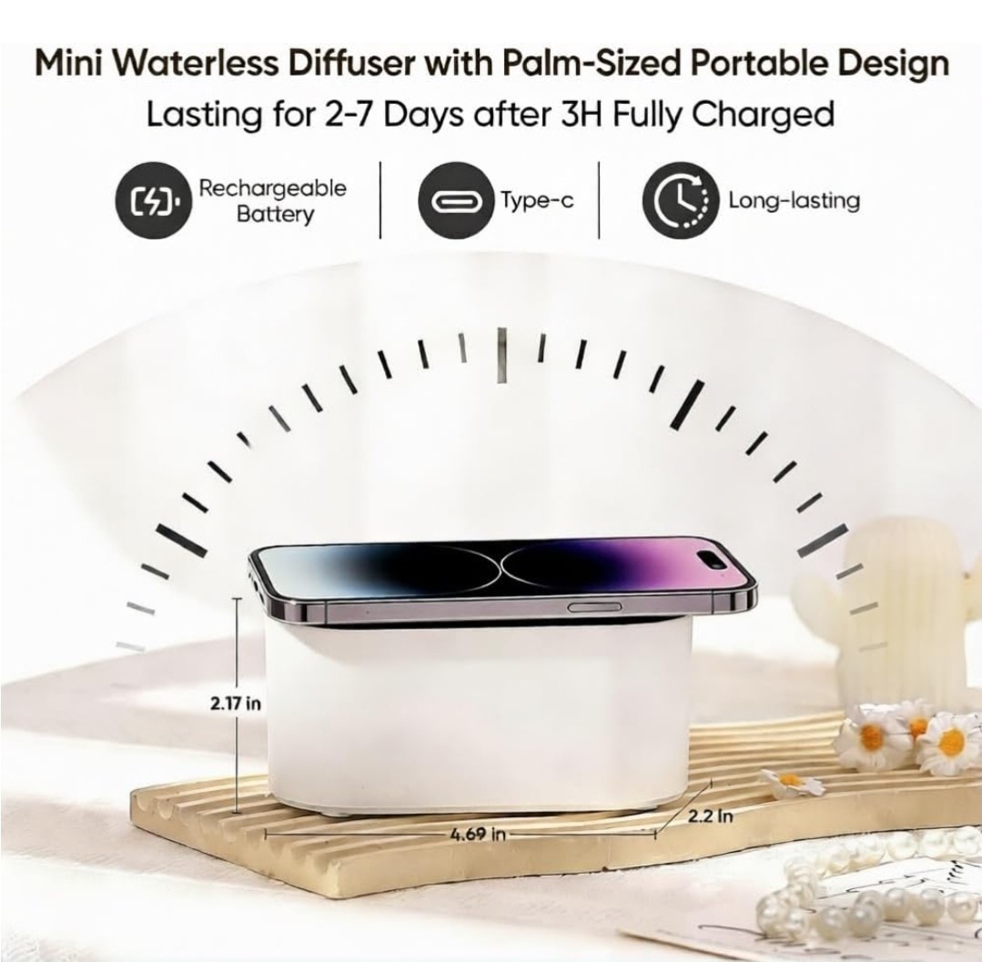 Lecdura Waterless Diffuser for Essential Oil Rechargeable, White/Black