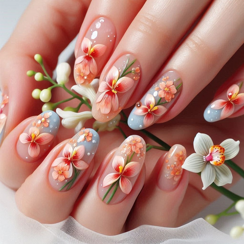 24 Pcs Acrylic Press on Nails – Glueless False Nails with Gel Glue, Full Set