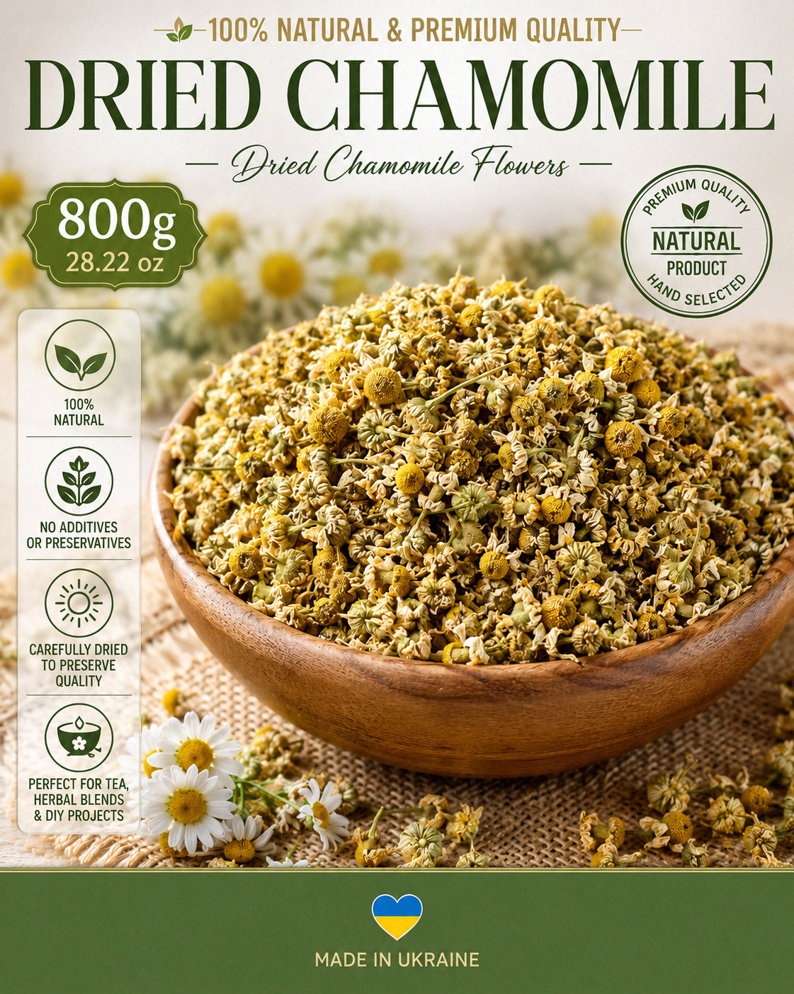 800g Chamomile Flowers – Premium Dried Chamomile from Ukraine – Herbal Tea
