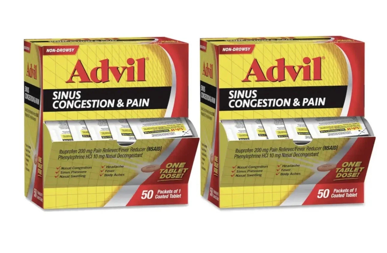 2 BOXES OF ADVIL SINUS CONGESTION & PAIN, 1/PK-50 PK/BOX Exp 2027