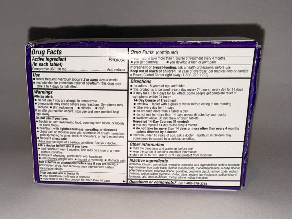 Omeprazole 20 Mg 42 Delayed-Release Acid Reducer Capsules Exp 09/2026