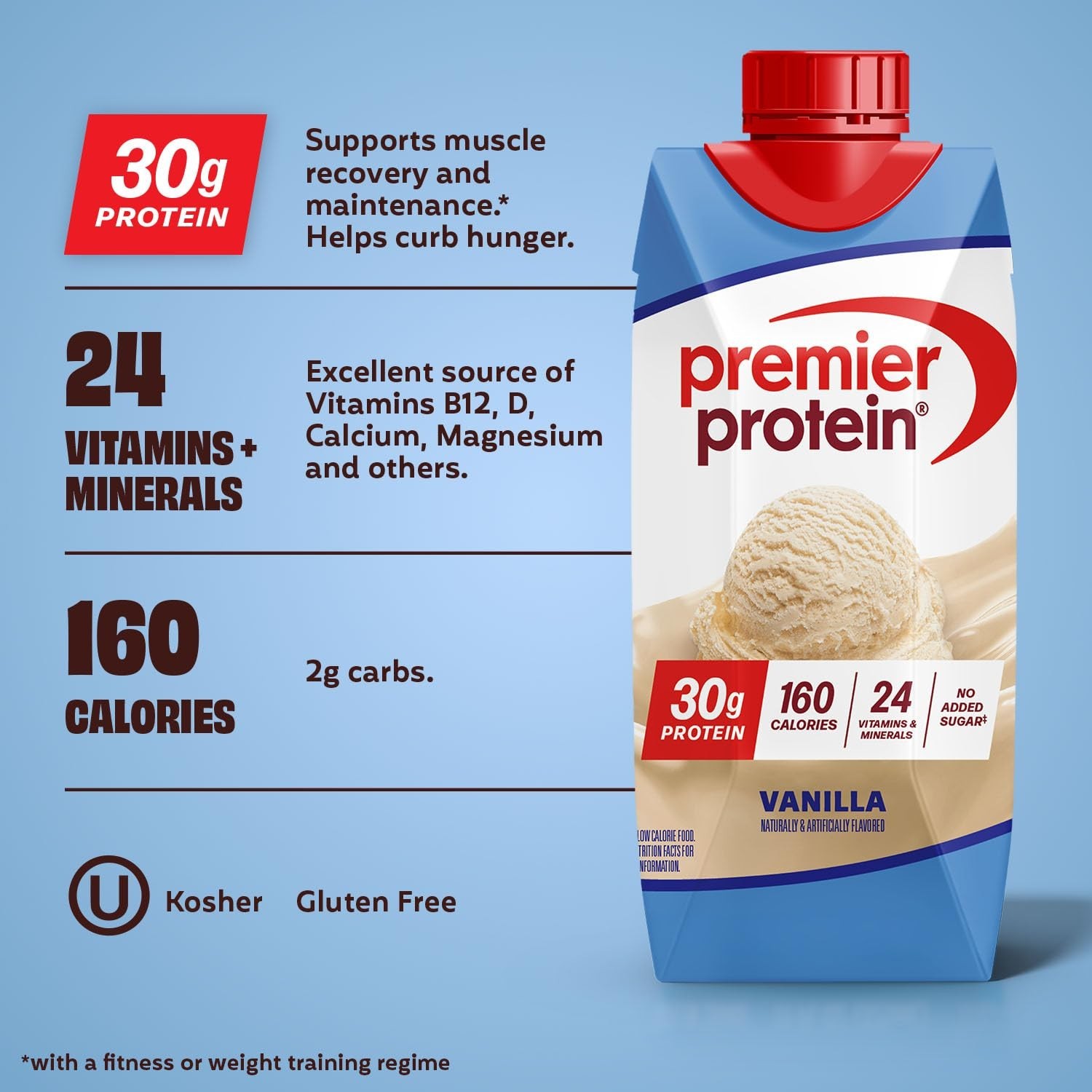 Premier Protein Shake Vanilla 30g Protein No Added Sugar 11 fl oz 12 Pack
