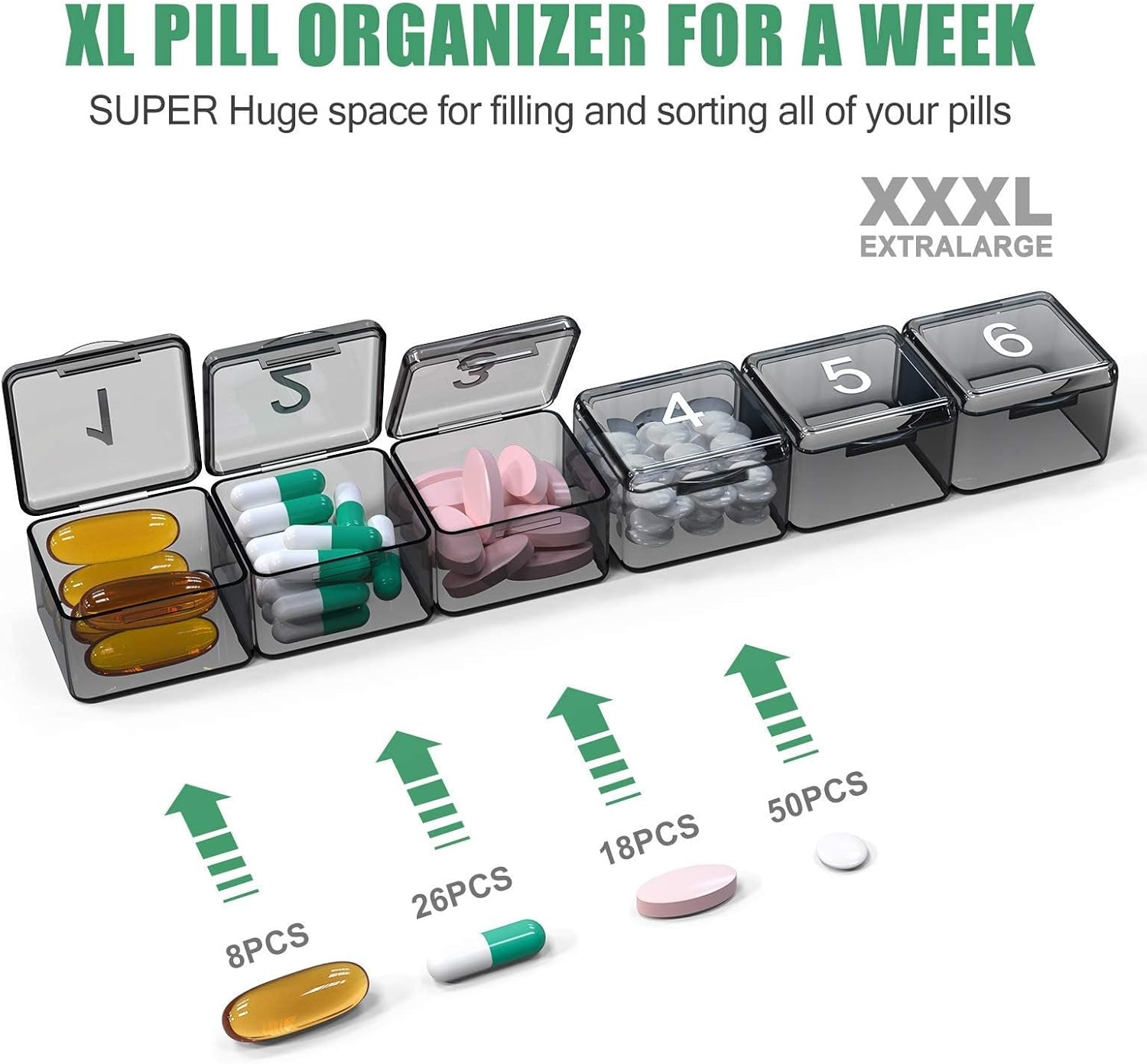 30 Day Monthly Pill Organizer Once a Day Box Large Travel Medicine Case Black