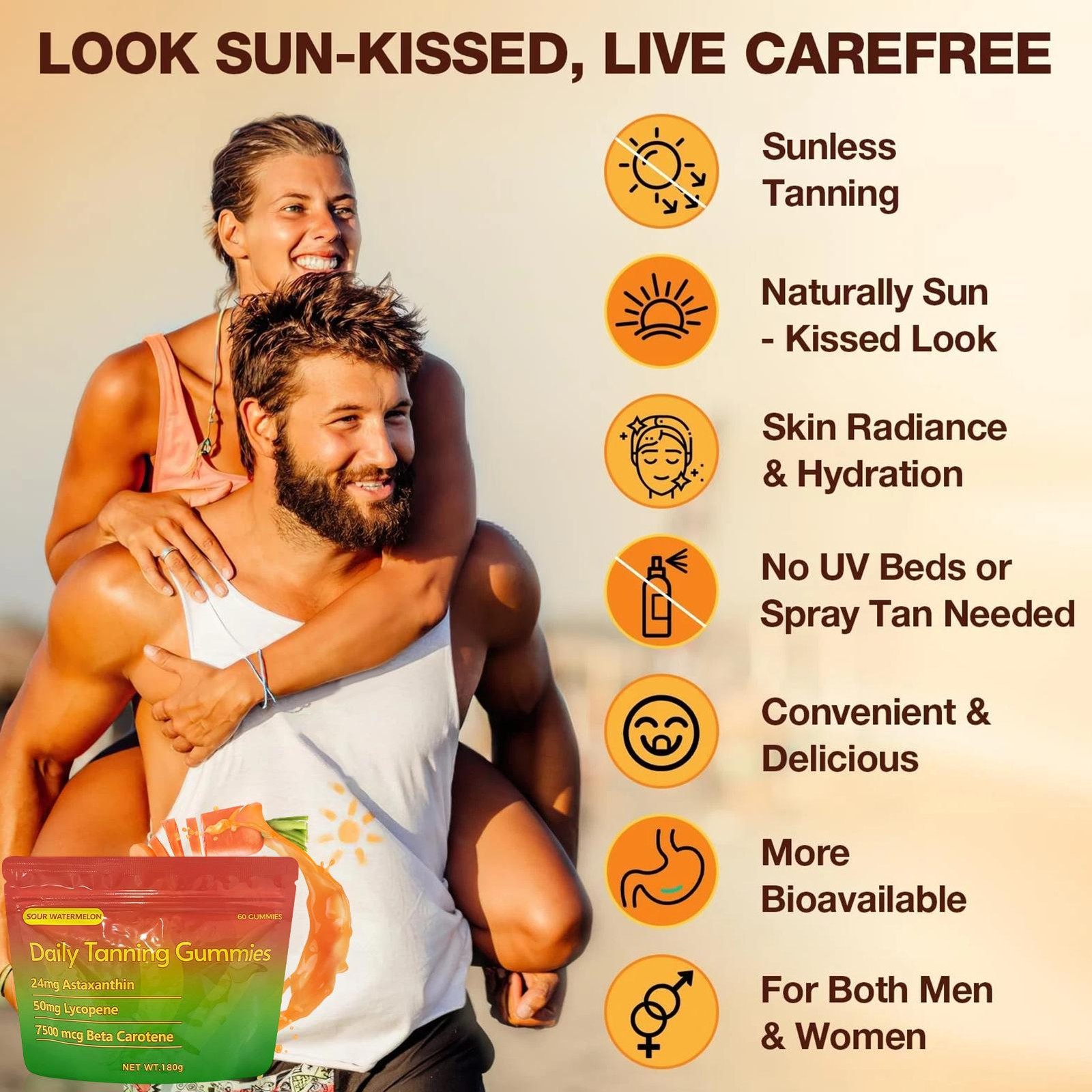 Daily Tanning Gummies Supplement – 60 Gummies 30-Day Supply