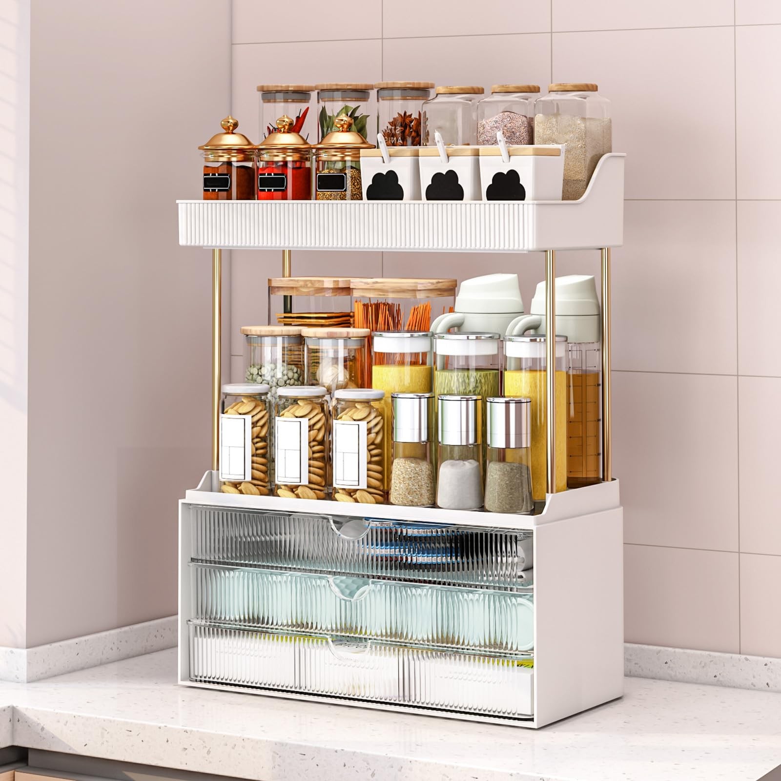 12.2″ W Makeup Organizer Drawers – 5 Tiers Bathroom Counter Organizer, Cosmet…