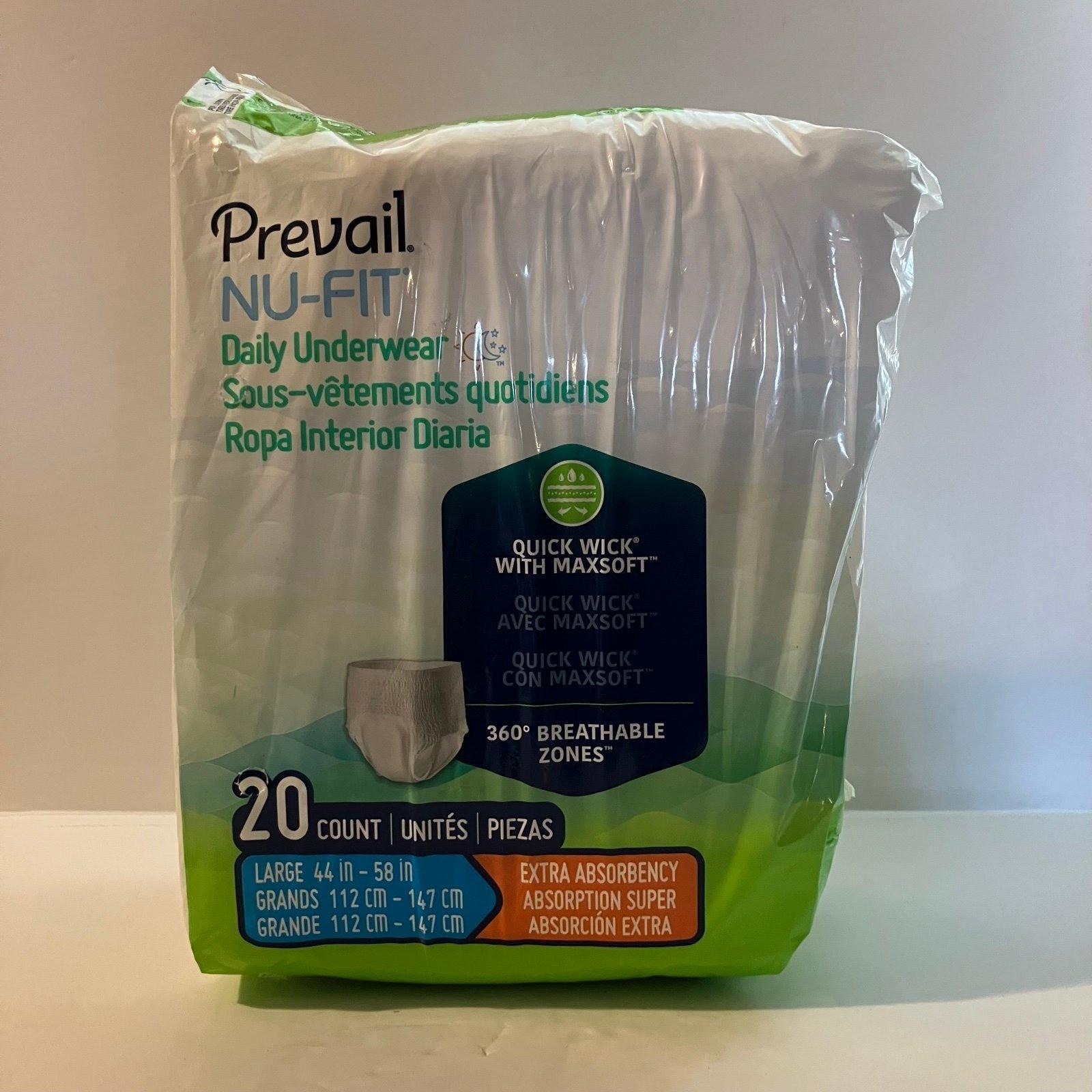Prevail Nu-Fit – Adult Daily Underwear – Unisex – Size Large – Pack of 20 – New