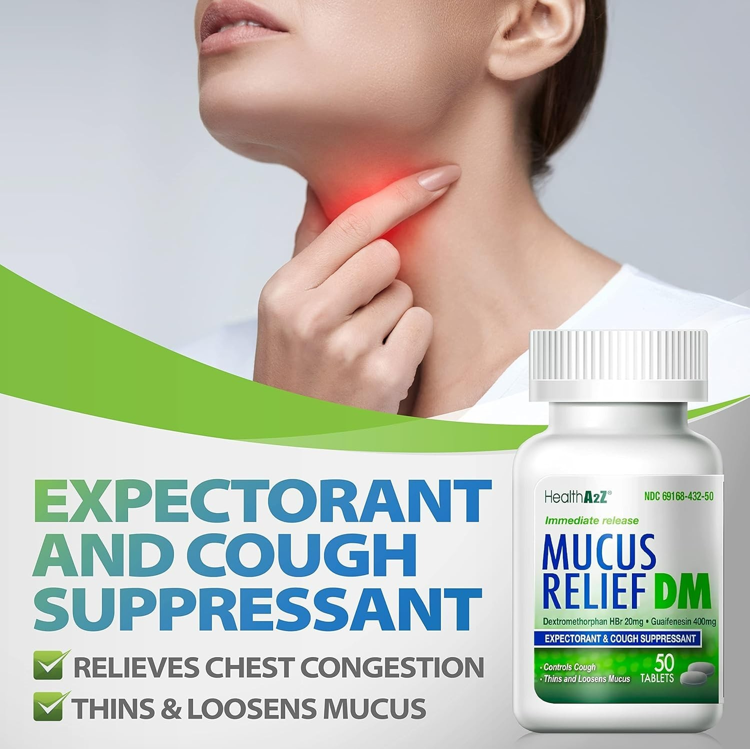 Mucus Relief DM 50 Count | Dextromethorphan 20mg & Guaifenesin 400mg Tablets