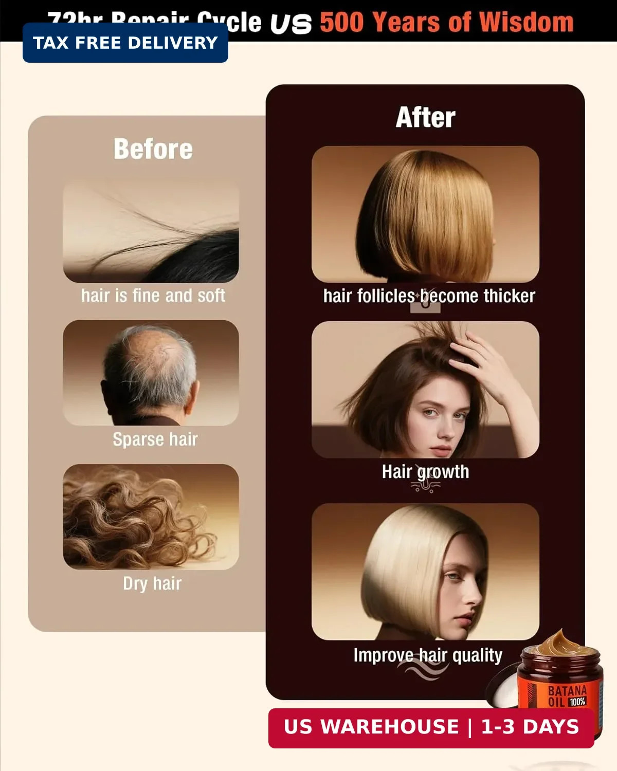 Batana Oil for Hair Growth, 100% Raw & Organic Dr. Sebi Hair Growth Oil from Hon