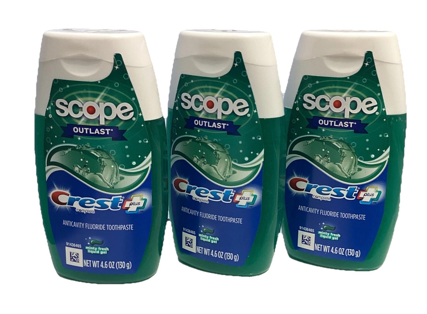 3-Pack: Crest Complete Plus Scope Outlast ToothpasteMint Liquid Green Gel 4.6oz