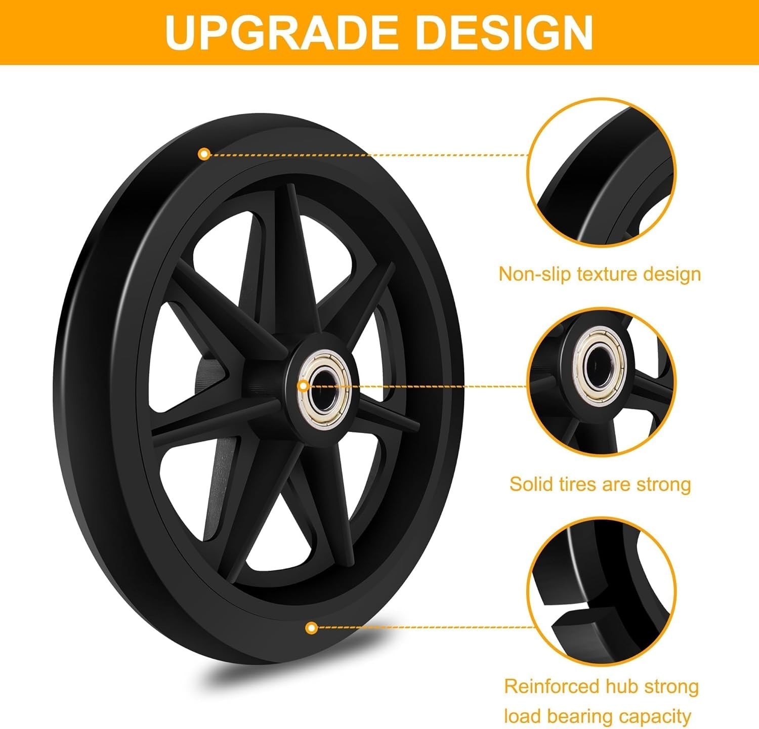 Durable 6 Inch Mobility Wheels, Anti-Slip PU Tires for Indoor and Outdoor Use