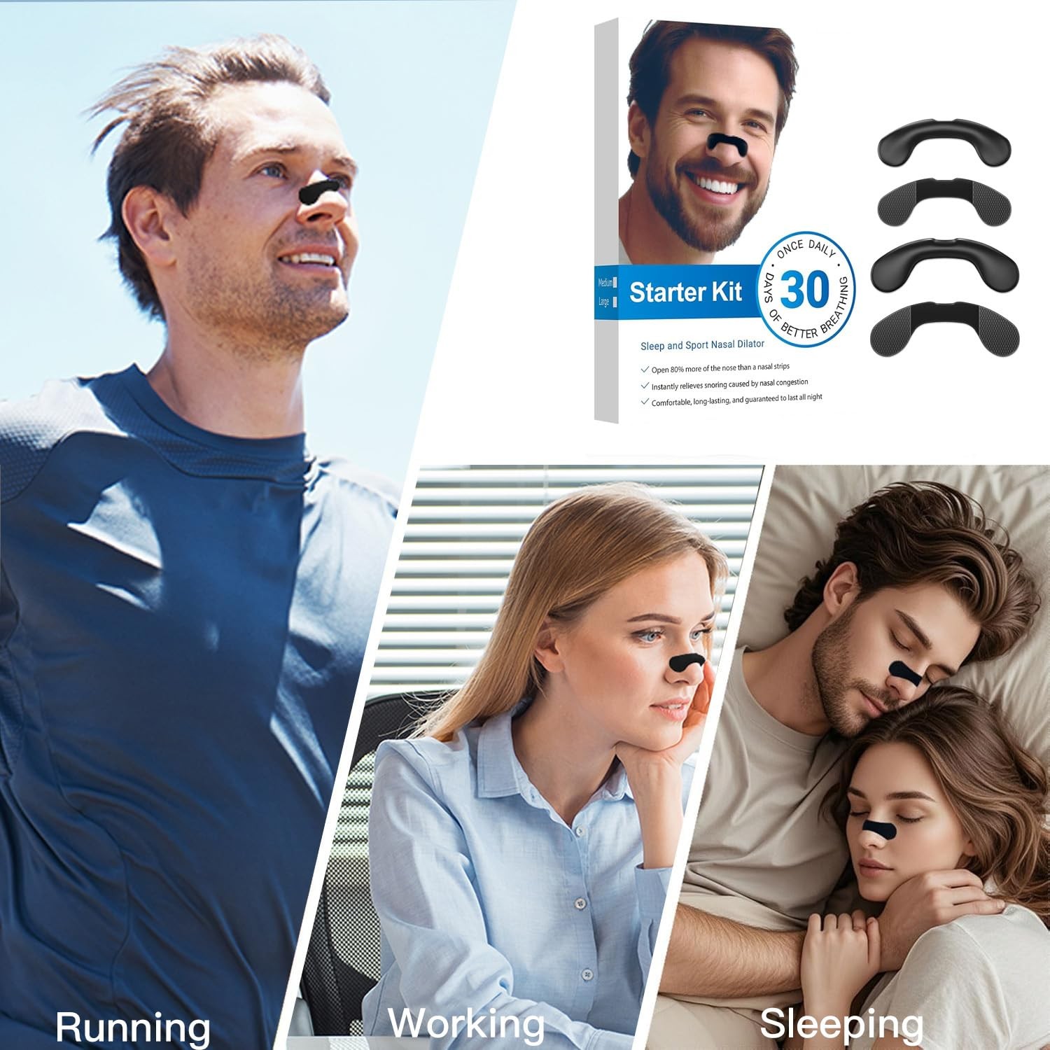 2026 Breathing Nasal Strip Starter Kit (30 Count, Black), Boost Oxygen White