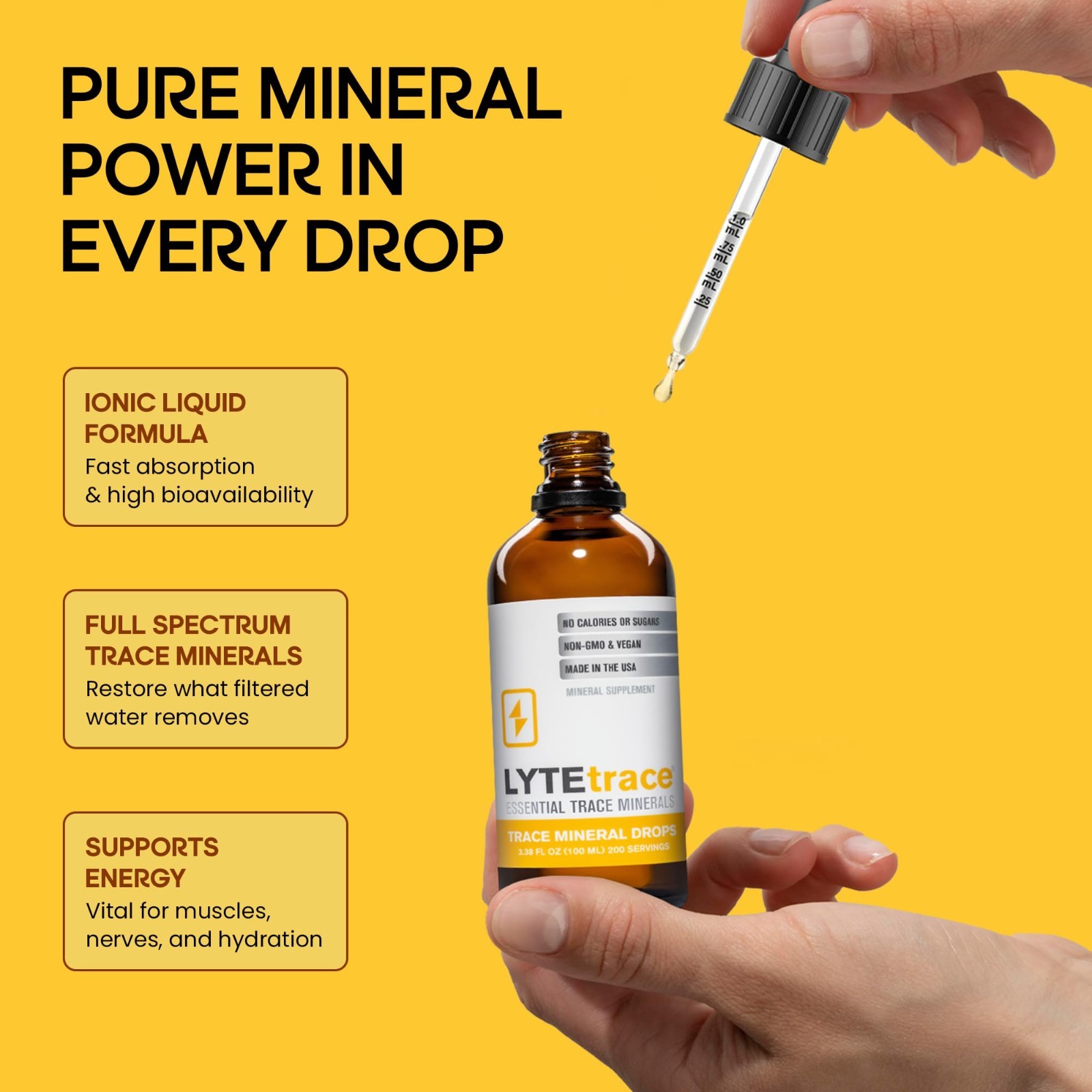 Trace Mineral Drops 100ml – Ionic Low Sodium Concentrate for pH Balance, Vegan,