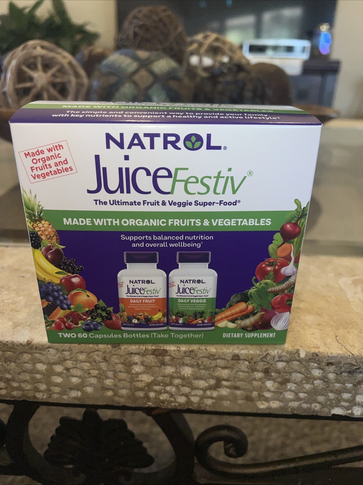 Natrol JuiceFestiv 2 Bottles 60 Capsules Each Egg-Free, Fish Free Exp 10/2025