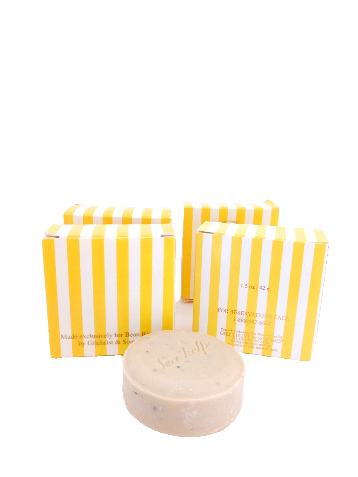 Lot of 4 Gilchrist & Soames Sea Kelp Soaps Travel Size Yellow Striped Box