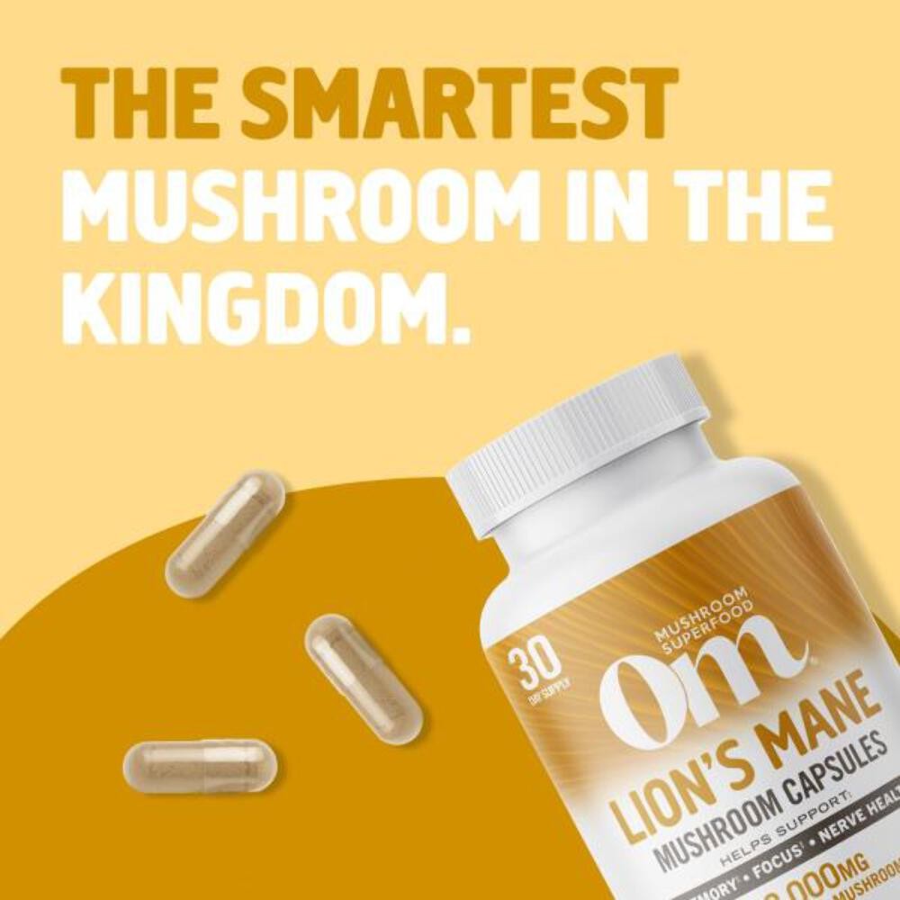 OM MUSHROOM SUPERFOOD Lion’s Mane Mushroom Capsules Superfood Supplement, 90 Cou