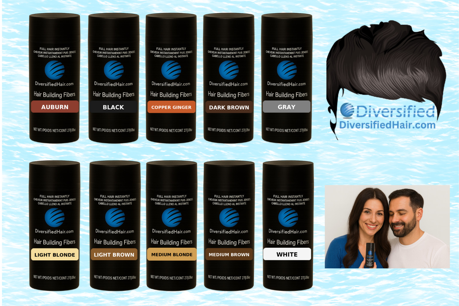 Branded Keratin Hair Building Fibers & Hairline Optimizer Bundle 27.5G 10 Colors